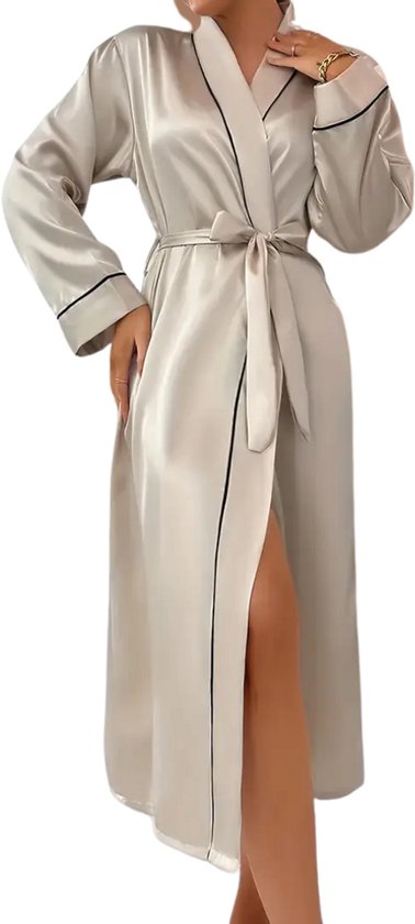 Livano Satijnen Badjas Dames - Kimono - Kamerjas - Satijn - Ochtendjas - Pyjama - Goud - Maat XXL