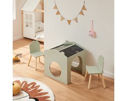 Kindertafelset Romso zitgroep met 2 stoelen mintgroen zwart en naturel (en.casa)