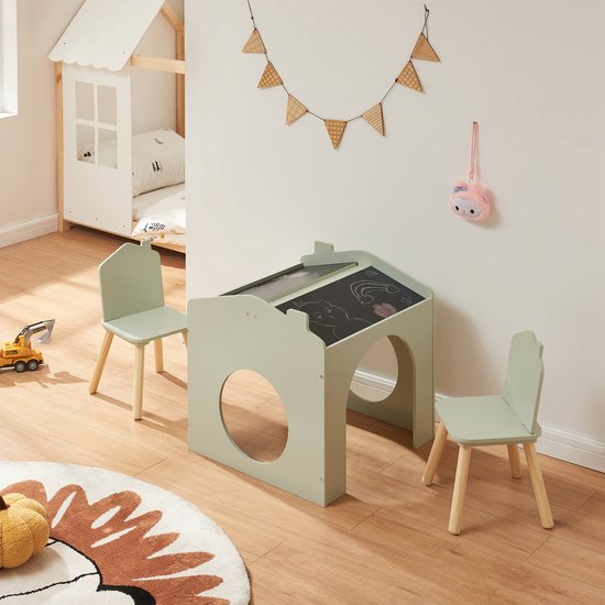 Ensemble table et chaises pour enfants Romso, vert menthe, noir et naturel [en.casa]