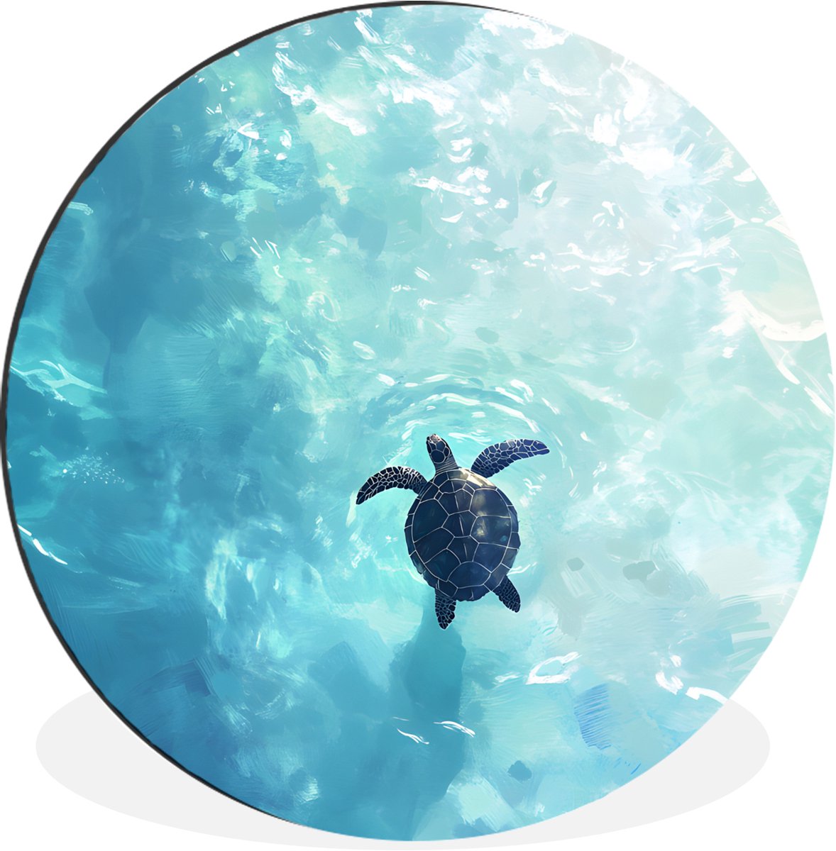 WallCircle Wandcirkel - Muurcirkel - Schildpad - Zee - Blauw - Schittering - Aluminium - Dibond - 30x30 cm - Binnen en Buiten