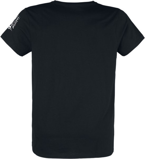 Zwart T-shirt met een witte print op de linkermouw.