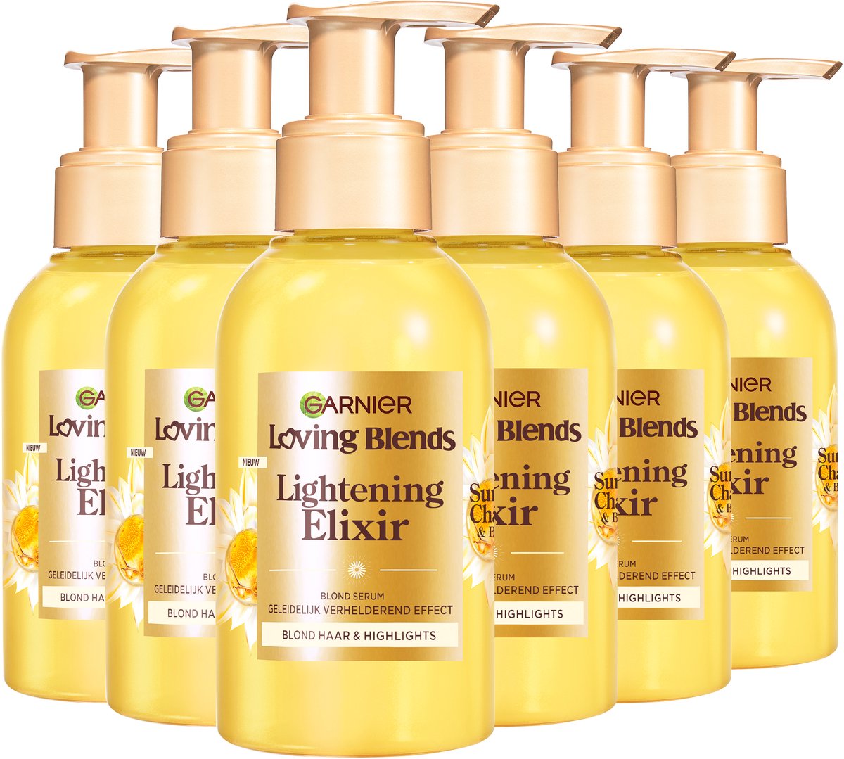 Garnier Loving Blends - Lightening Elixir - Geleidelijk Verhelderend Blond Serum - Sun-Kissed Chamomile & Bloemenhoning - Blond Haar & Highlights - Kamille - 6x 120 ml