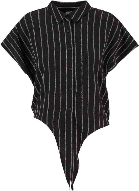 Urban Classics - Chemisier structuré à rayures et nœuds - M - Zwart/Blanc cassé