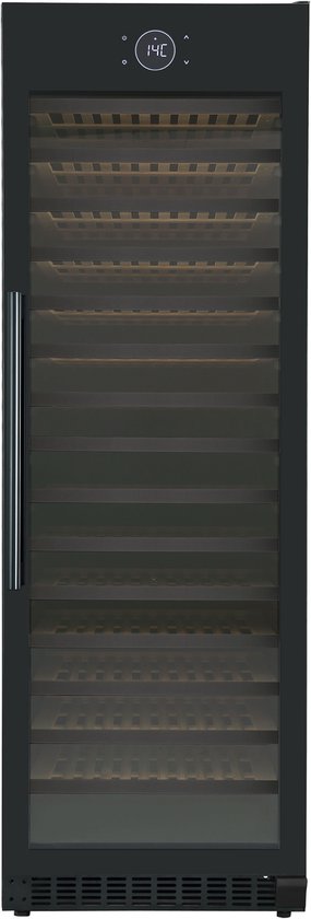 Le Chai LMN1820F - Vrijstaande wijnkoelkast voor 182 Flessen - Zwart glas - 1 zone - Geventileerde koeling - Temperatuuralarm - Witte LED-verlichting - Energieklasse F - Geluidsniv…