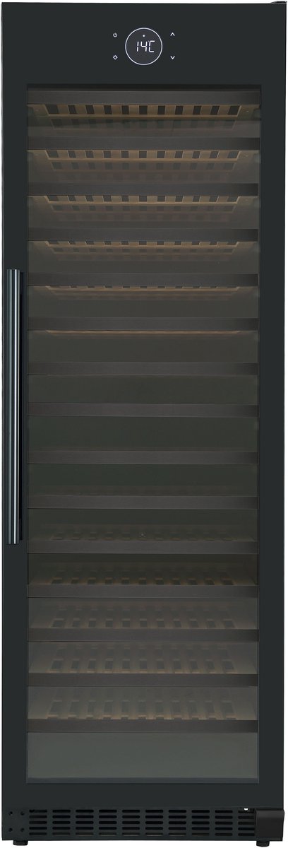 Le Chai LMN1820F - Vrijstaande wijnkoelkast voor 182 Flessen - Zwart glas - 1 zone - Geventileerde koeling - Temperatuuralarm - Witte LED-verlichting - Energieklasse F - Geluidsniveau 39 dB - Inhoud 424 L