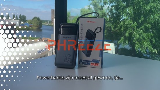 Batterie externe Phreeze 67 W 20 000 mAh avec câble USB-C fixe pour charge rapide – Chargeur portable pour ordinateur portable, téléphone, tablette – Batterie externe compatible avec MacBook, iPhone et Samsung – Batterie Power 20 000 mAh