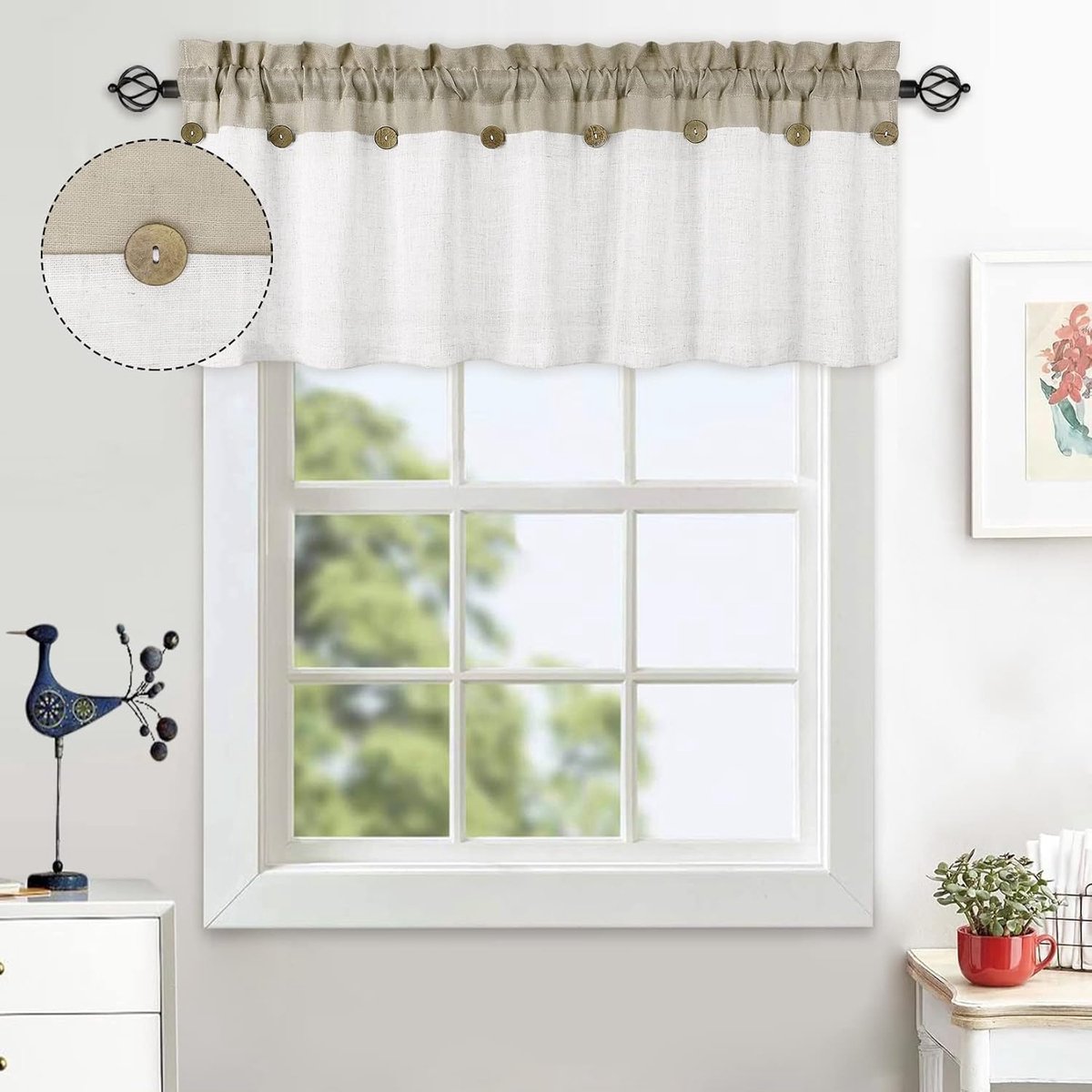 Ibenzoa® Elegant Kort Gordijnpaneel met Verfijnde Decoratieve Knopen – Perfect voor Keukenramen
