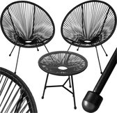 tectake - Tuinmeubel-bistroset - 2 stoelen en 1 tafel - Retro Egg Chairs in Acapulco-stijl - Weerbestendig binnen- en buitengebruik - Zwart