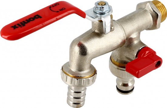 Bonfix Kogelkraan/schuifafsluiter - Dubbele tapkraan met kogelafsluiting en slangtule 1/2 x 3/4 x 3/4