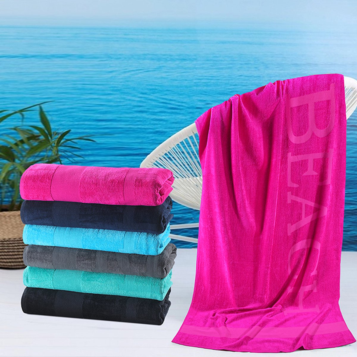 Zavelo Strandlaken 100x200 cm - Ocean - Roze - Extra groot - 100% Katoen - Heerlijk Zacht - Strandhanddoek - Badlaken