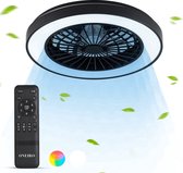 Bol.com ONEIRO® 3D Multi LED Plafondlamp PRO Zwart met Ventilator - Winter en zomerstand met Full Room Circulatie - luxe- Incl. ... aanbieding