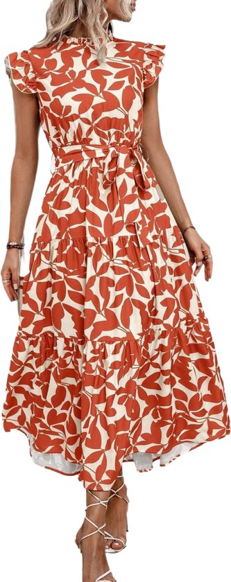 Zomerjurk voor dames, Hawaii-jurk, mouwloos, eenvoudig, elegant, bloemenprint, midi-rok, boho-lijn, strand, casual, maxi-hals, lange jurk, # 10, XS