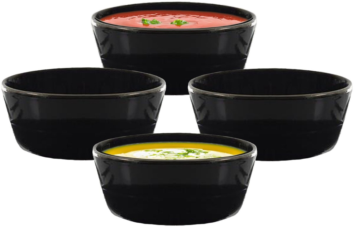 Home Deco Factory Soepkommen Kitchen Classics - zwart - 8x stuks - 14 x 7 cm - keramiek - soepkommetjes - serveerschaaltjes