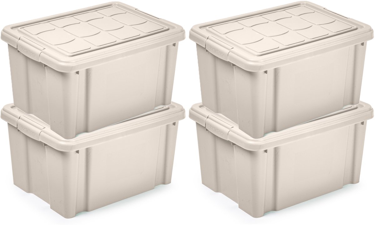 PLASTICFORTE Multi Storage Opslagbox met deksel - 4x - beige - 16 liter - 40 x 30 x 21 cm - kunststof - opbergdoos - opbergen