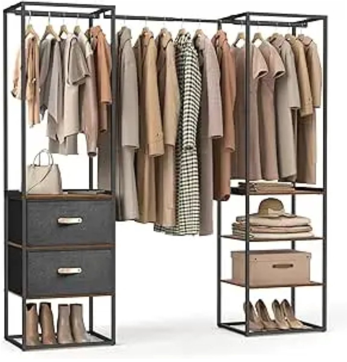SureDeal® - Open Kledingkast met 2 Lades -4 Planken - 120x40x170 cm - Hout -Staal - Verstelbaar Design