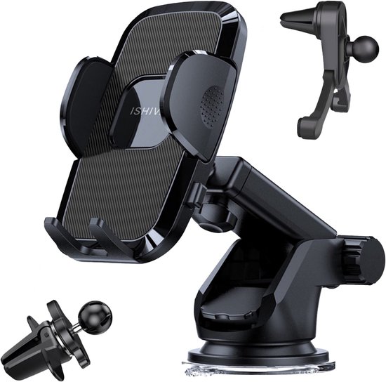 ISHIVA® Telefoonhouders Auto 3 in 1 - GSM Houder Auto - Telefoonhouder Auto Ventilatie - Telefoonhouder Auto Zuignap - voor Raam, Dashboard en Ventilatie Luchtrooster