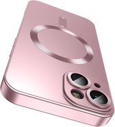 Hoesje geschikt voor iPhone 13 | 14 Hoesje Roze - Magsafe - Siliconen Shockproof Back cover voor iPhone 13 | 14 - Geschikt voor iPhone 13 Hoesje - Geschikt voor iPhone 14 Hoesje - Met Extra Camera Lens Bescherming - Mat Roze