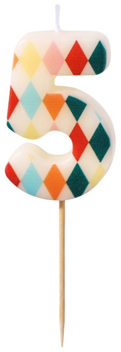 PartyDeco Cijferkaars 5 Ruitmotief 5,5cm