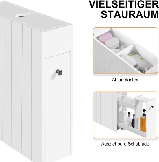 thumbnail: Yaheetech Badkamerkast Met Wielen – Smalle Opbergkast Met Laden, Wit, Voor Kleine Ruimtes