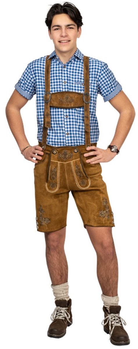 Oktoberfest Lederhose Deluxe Leder Kort Antiek - Middenbruin-Olijf - Maat 44