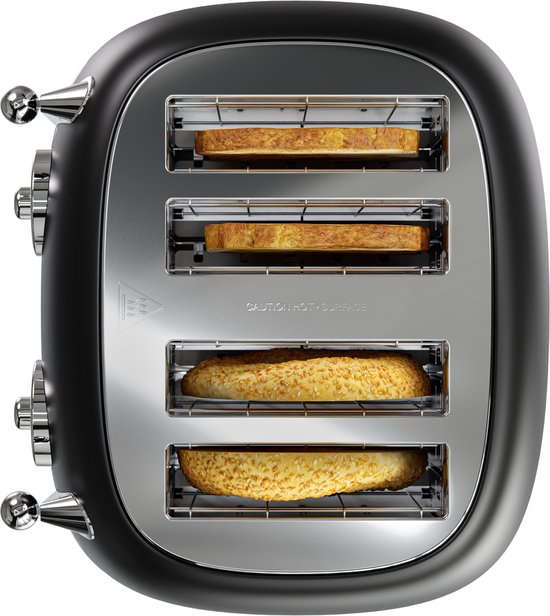 Grille-pain rétro KitchenBrothers - 6 niveaux de chaleur - 4 fentes Extra larges - 815 W - Zwart