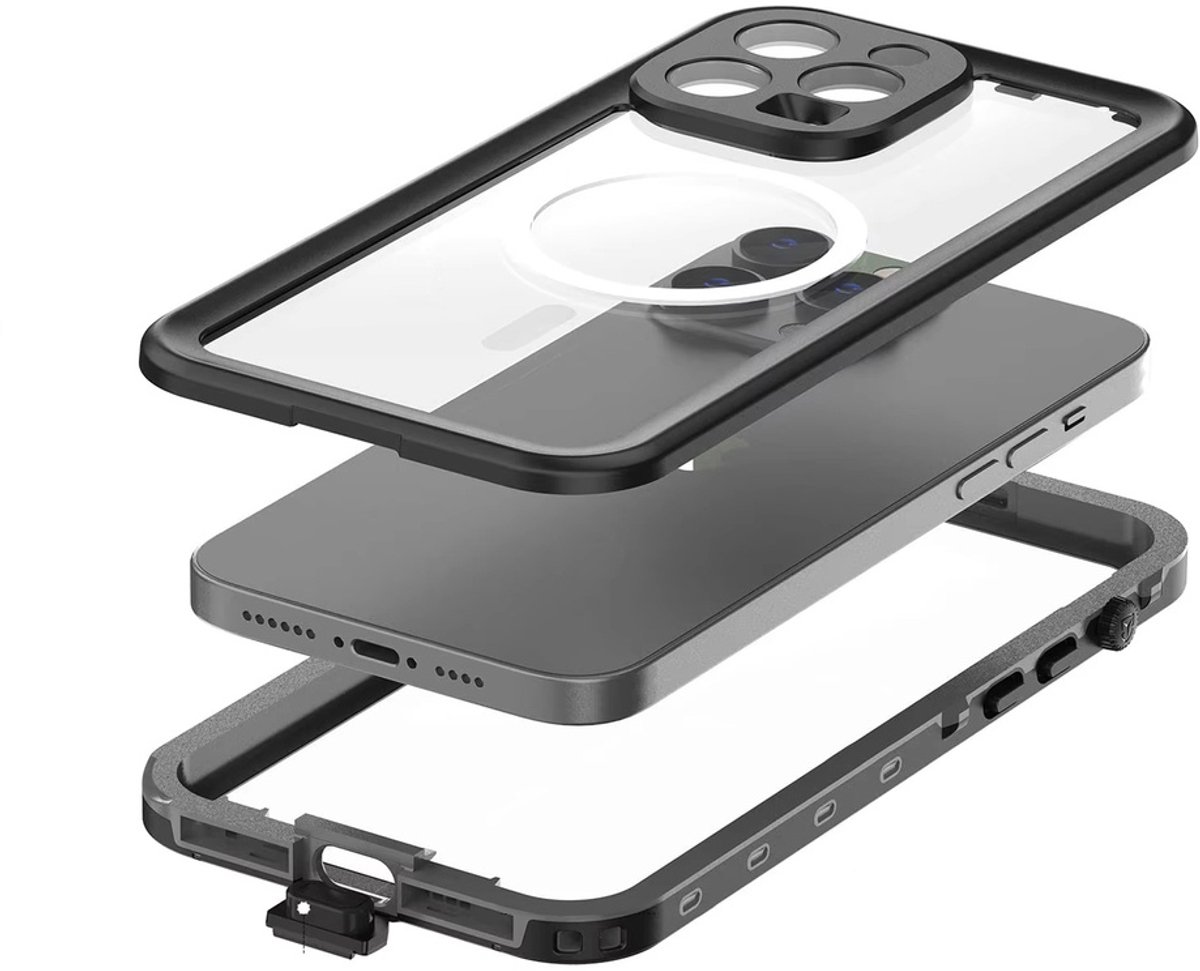 IP68 waterdichte behuizing 360+ band voor iPhone 15 Pro (zwart)