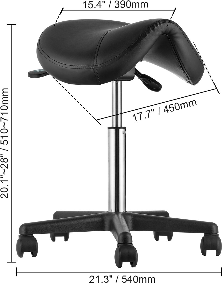 Zadelkruk met Wielen, 180 Kg Belastbaar, Ergonomische Kruk - afbeelding 3