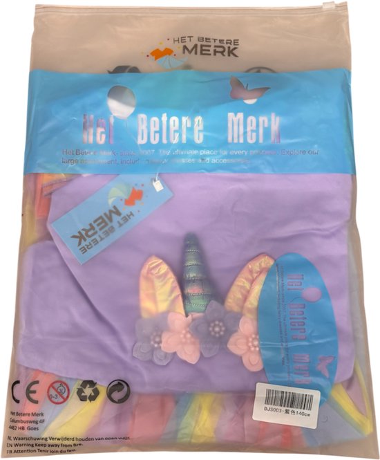 Unicorn - Robe de princesse fille - Licorne - Serre-tête - The Better Merk - taille 116/122(130) - Habillage vêtements Fille - Violet - Gants de princesse