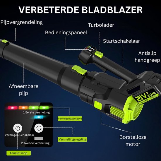 Bladblazers met Accu - Bladzuiger - Zwart met Groen van Merkloos	 — afbeelding 3