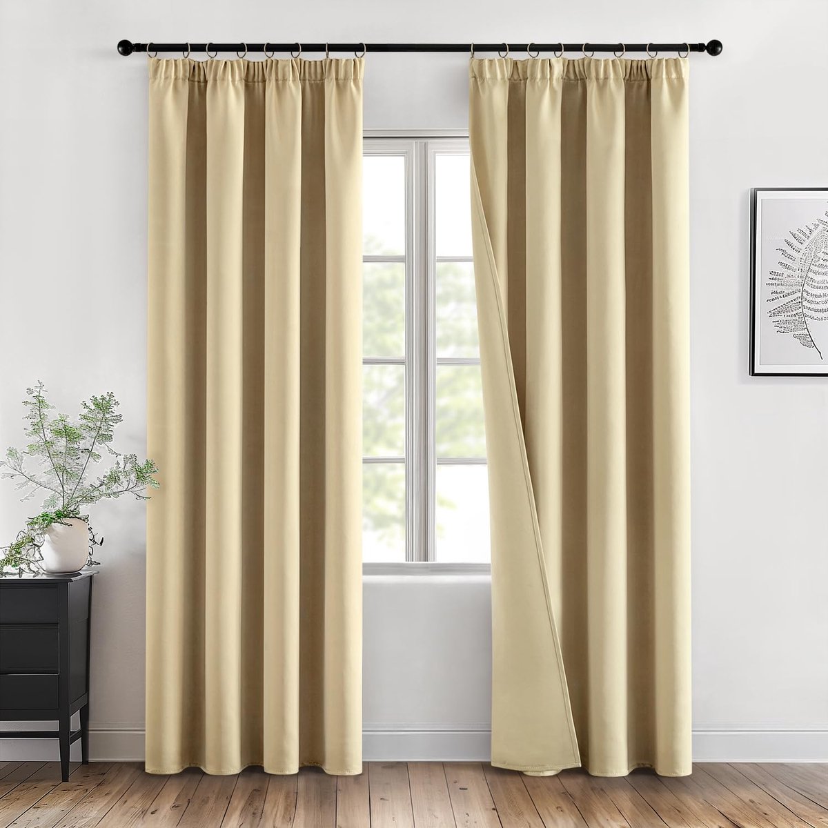 Ibenzoa Stijlvolle Lichtbeige Verduisteringsgordijnen met Plooiband voor Slaap- en Woonkamers, Set van 2 Stuks