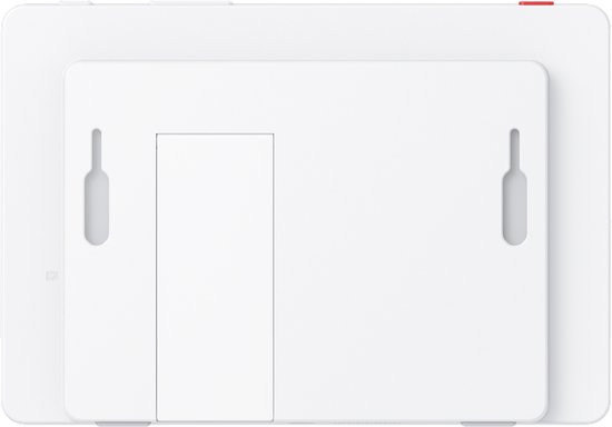 De achterkant van een witte eufy tablet met ophanggaten.