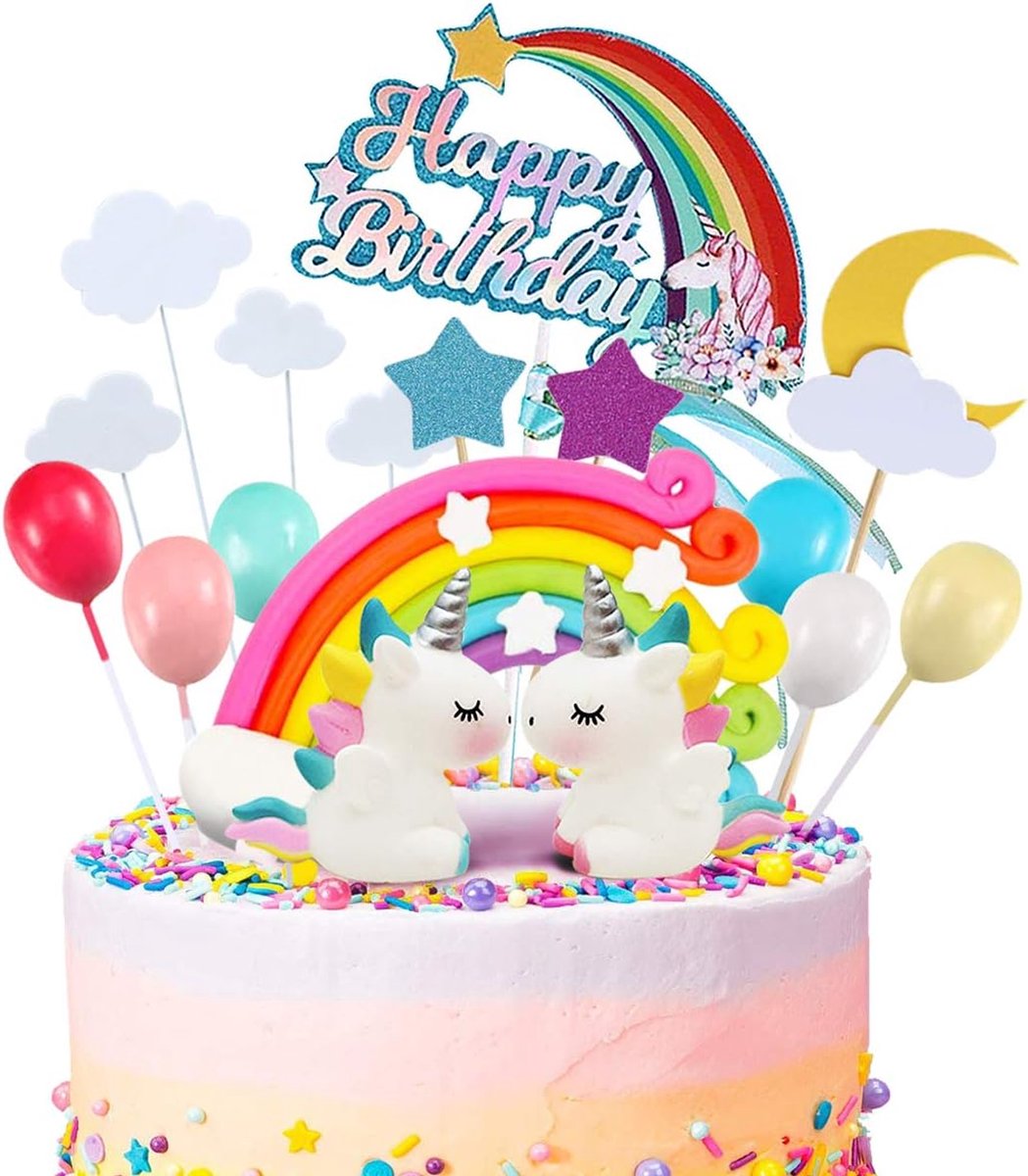 21 Unicorn Cake Topper Kit - Wolk Regenboog Ballon - Happy Birthday Banner Cake Decoratie - Voor Jongen Meisje Kind Verjaardag