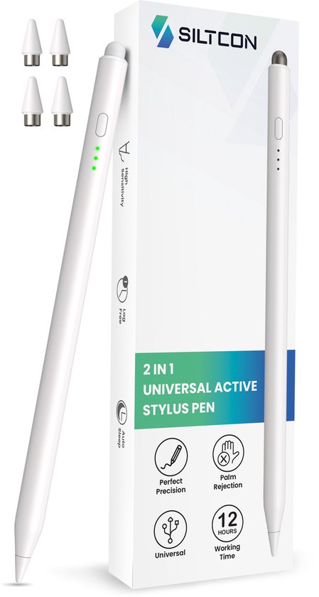 Siltcon® Stylus Pen 2-in-1 - Universeel - Styluspennen - Stylus pen ipad geschikt - Stylus pen tablet - Palm rejection - luxe opberghoes - Geschikt voor alle touchscreen apparaten - 4 extra punten