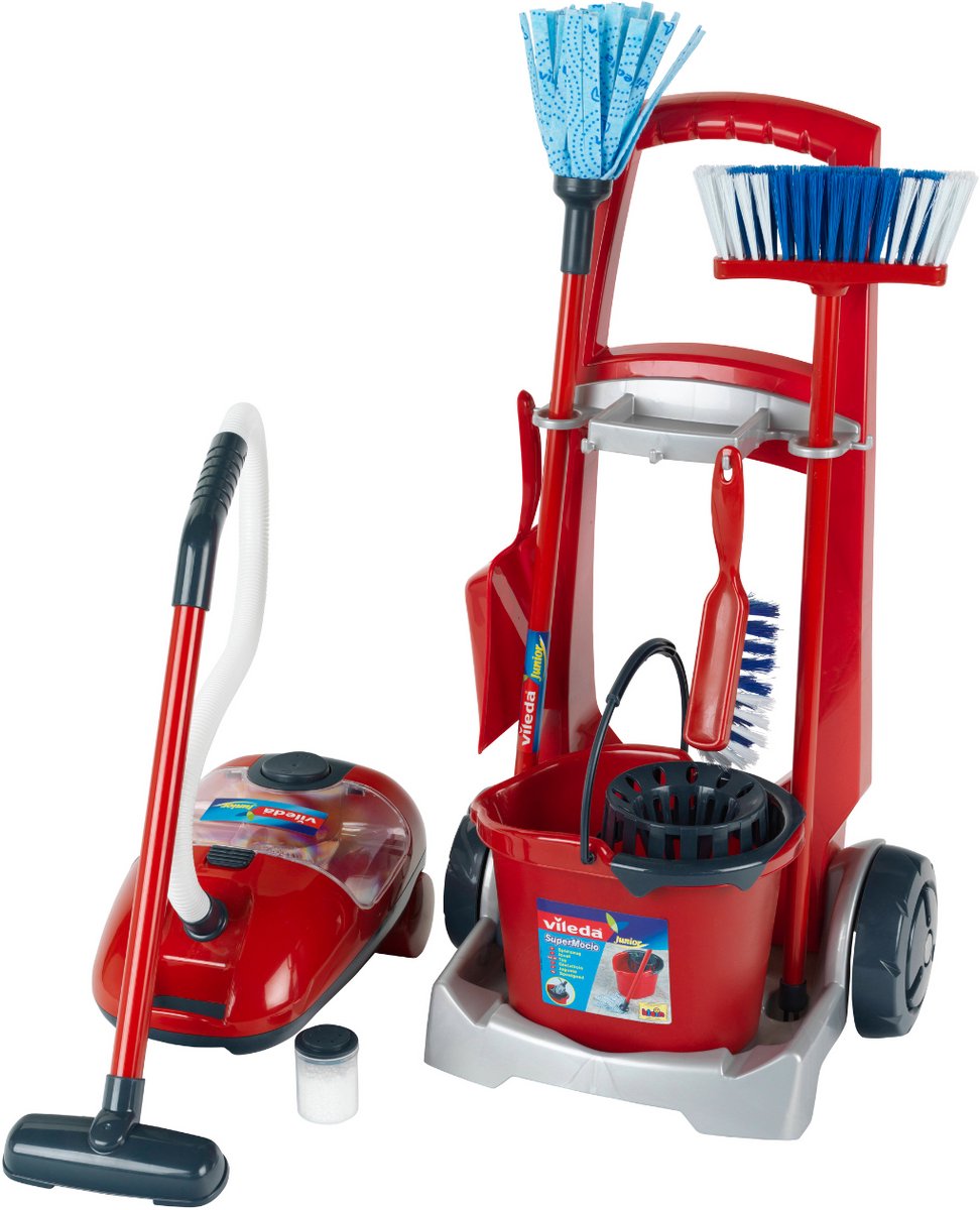 Klein Toys Vileda - speelgoed schoonmaaktrolley - incl. stofzuiger - 29 x 24 cm - rood — afbeelding 2