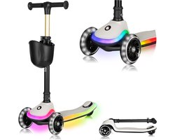 LIONELO Mey Kinderstep – LED-verlichting in wielen & voetplateau – Inklapbaar stuur – Antislip deck – Mandje – ABEC-7 lagers – 4 hoogteposities – Tot 50 kg – Vanaf 3 jaar – Ergonomisch – Rem – Direct gebruiksklaar