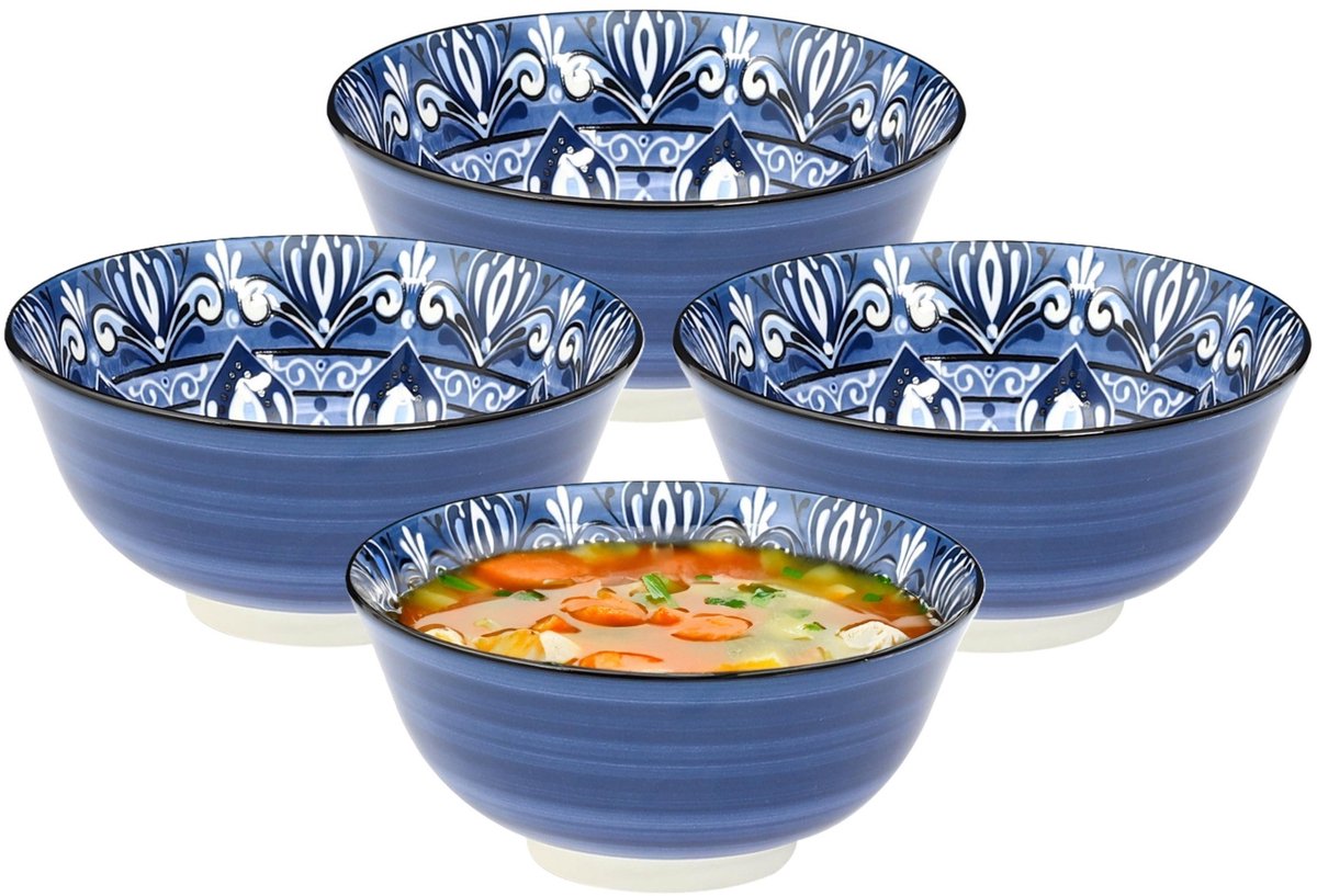 Home Deco Factory Soepkommen Tokyo style - blauw - 8x stuks - 15 x 7 cm - keramiek - soepkommetjes - keuken serveerschaaltjes
