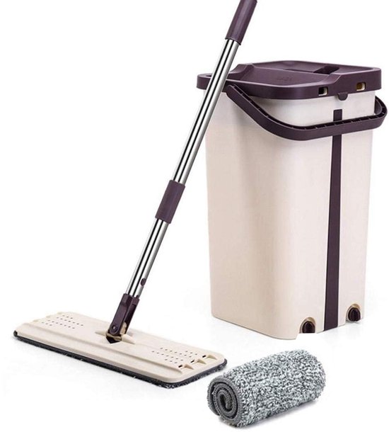 Barry - Platte Microvezel Mop met Emmer – Zelfreinigend –360°Draaibaar