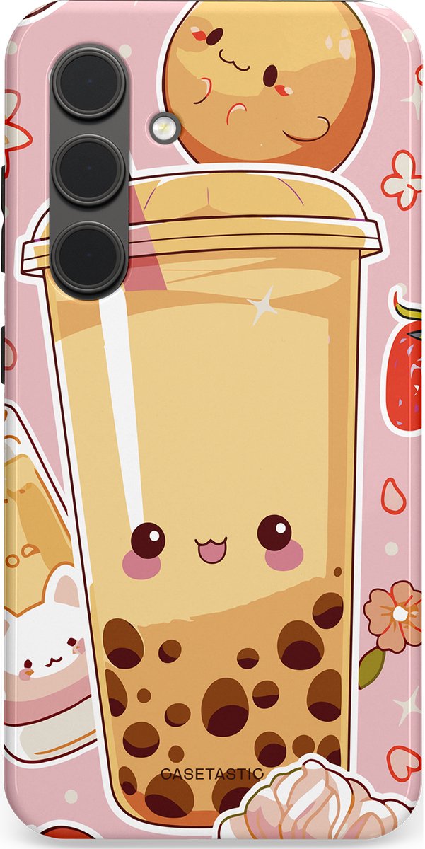 Casetastic Hoesje Geschikt voor Samsung S24 - Stijlvolle Beschermende Duo-layer Case - Kawaii Thee Design - Bubble Tea
