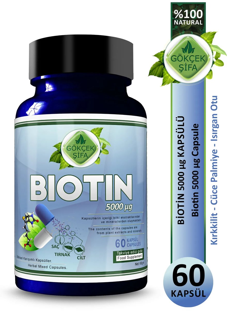 Goedkoopste Biotine Extract Capsule - 60 Capsules - Haar-, Nagel- en Huidgezondheid - Zonder Chemische Toevoegingen - 1 CAPSULE 1000 MG EXTRACT - Sterke Formule - 60.000 mg Kruidenextract - Beste Kwaliteit - Biotin