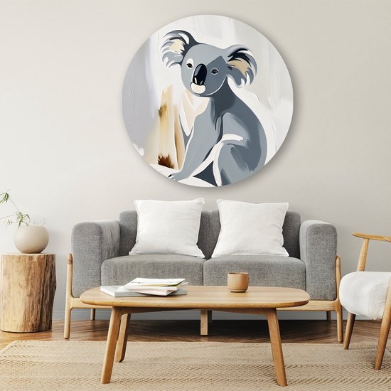 Gestileerd koala in minimalistische stijl - Koala schilderij rond - Wandschalen dier - Minimalisme - Decoratieve muurcirkels - Woondecoratie - muurcirkel aluminium 50x50 cm