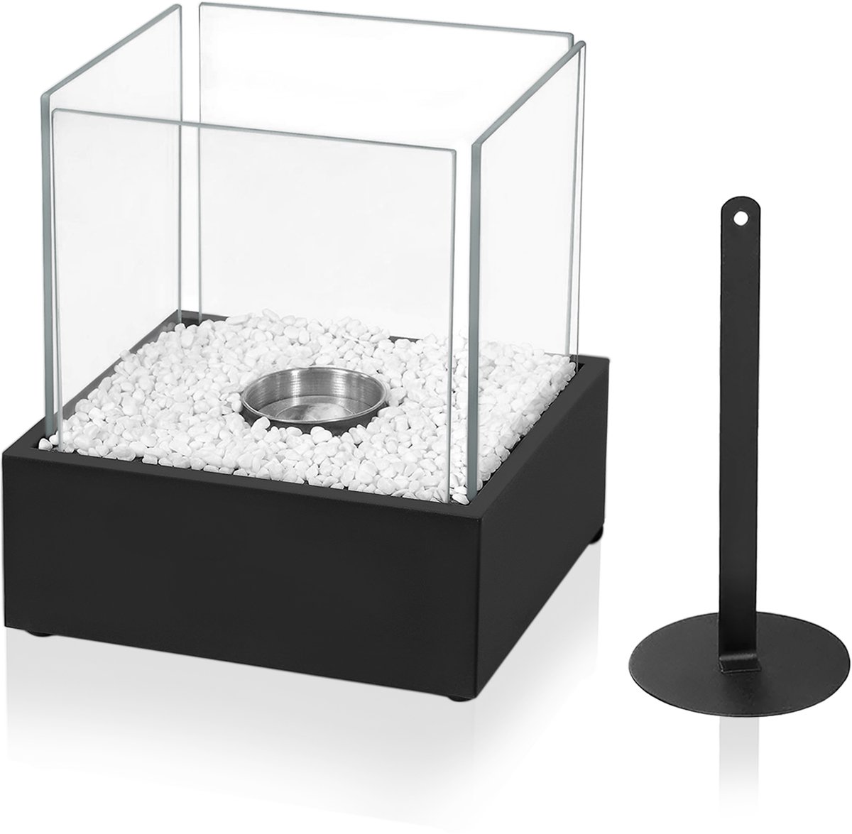 Aufun bio-ethanolhaard, vuurkorf tafelhaard, draagbaar tafelvuur met veiligheidsglas en vlamblusser, inclusief natuurstenen, tafeldecoratie voor binnen en buiten, Type D