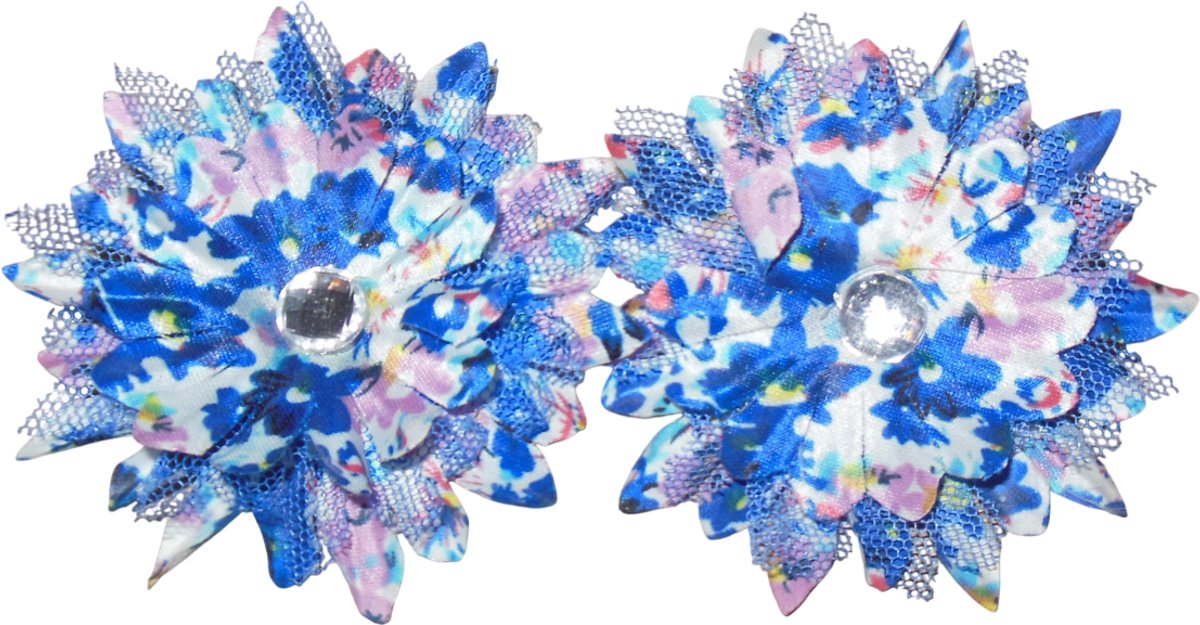 2 roosjes klein met duckklem zomers blauw met steentje