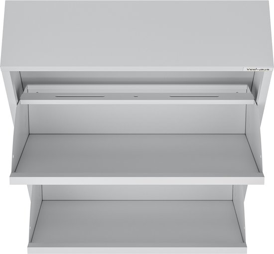 VEEHAUS® - Paplet - Praktisch Schoenenrek -Schoenenrek grijs - Schoenenrek met 2 Niveaus - Schoenenkast grijs - Schoenenrek metaal industrieel - Metaal - 50 x 70 x 15cm -Grijs