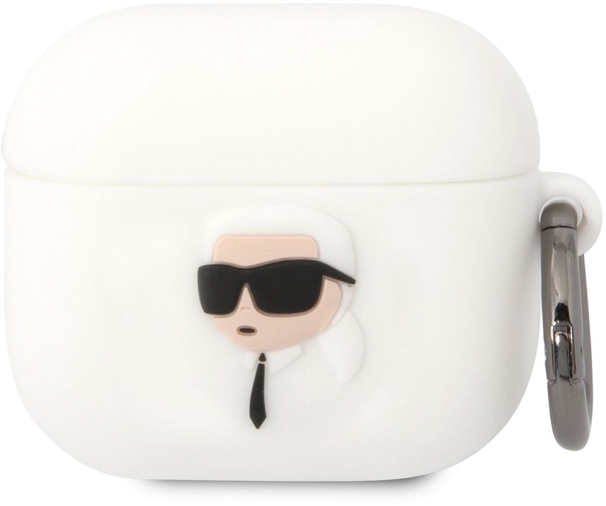 Karl Lagerfeld, AirPods 3 Siliconen hoesje Karl Head 3D Luxe Schokbestendig, Wit