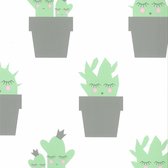 Fabs World - cactus - grijs-groen - vliesbehang voor in de kinderkamer