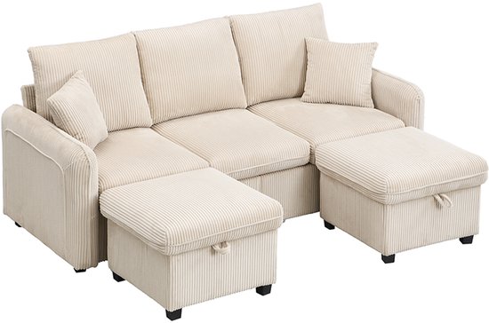 Canapé D'angle Convertible Réversible 4 Places Avec Coffre De Rangement En Tissu