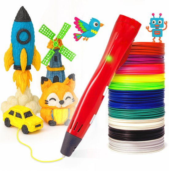 3D Pen Starterspakket XXL - 5x Sjablonen - 10x PLA Filament 1.75 mm - Tekenset - Speelgoed Jongens / Meisjes / Volwassenen - Knutselen - DIY - Hobby - Leren Tekenen - Stencils - Creatief - 3D Printer - 3D-Pennen Navullingen - Rood - 3D&Print