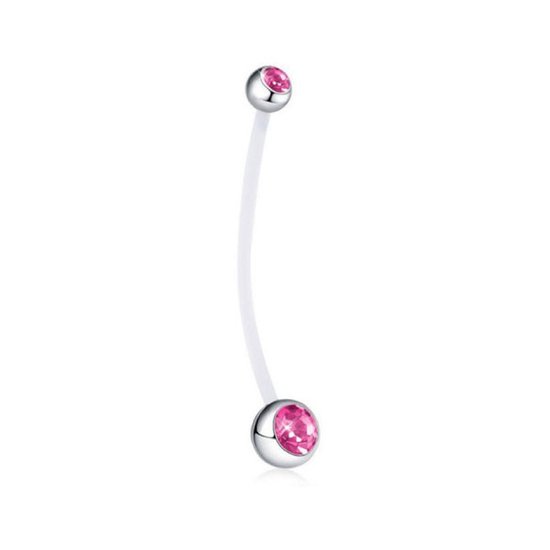 Piercing de grossesse | Couleur argent | Galets roses | Enceinte | Piercing au nombril