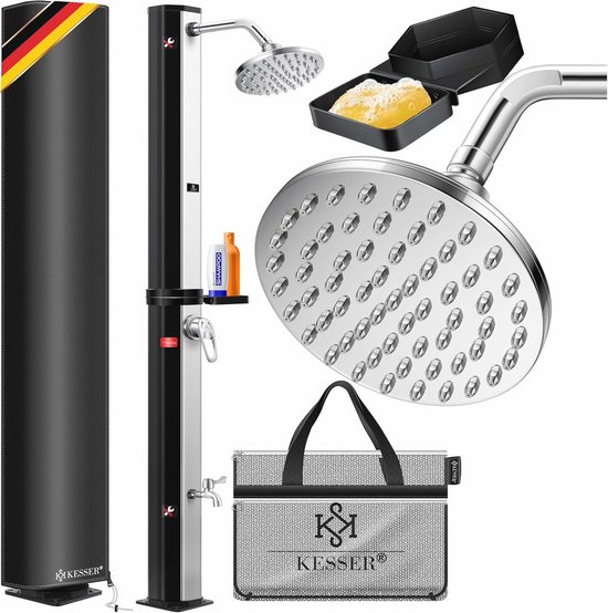 Camping Douche 220v Ansobea Zonnedouche 60 Liter Tuindouche Op Zonne-energie Incl. Beschermkap En Handdouche, Draaibare Douchekop 180°, Geïntegreerde