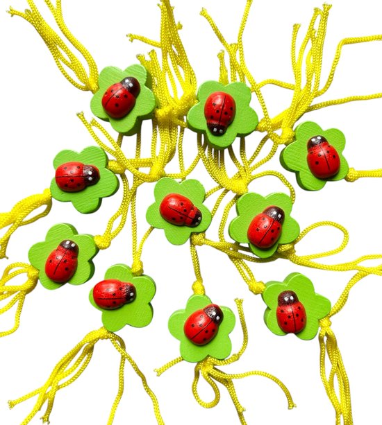 Poupées porte-bonheur Trèfle avec coccinelle / chapon 10 pièces